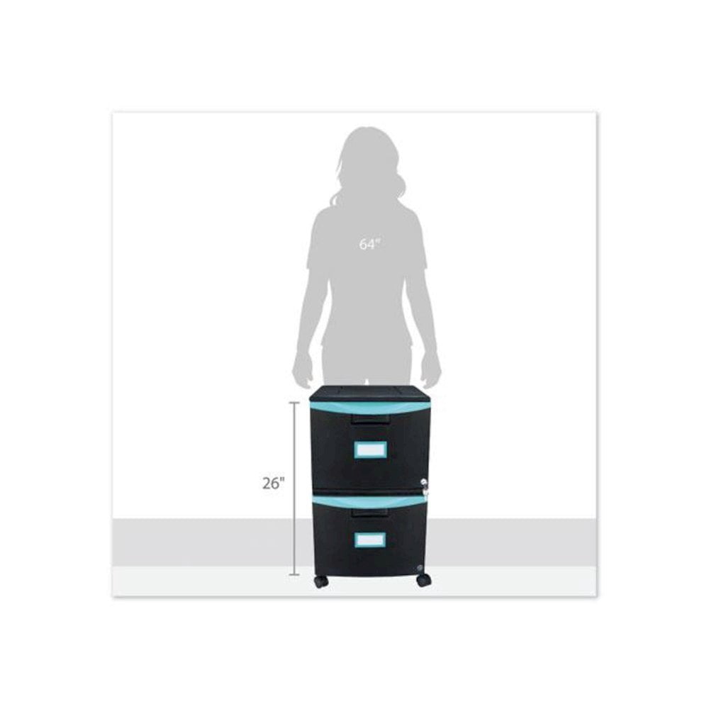 Storex 2-Drawer Mobile File Cabinet, 18-3/8" x 14-7/8" x 26", Teal/Black