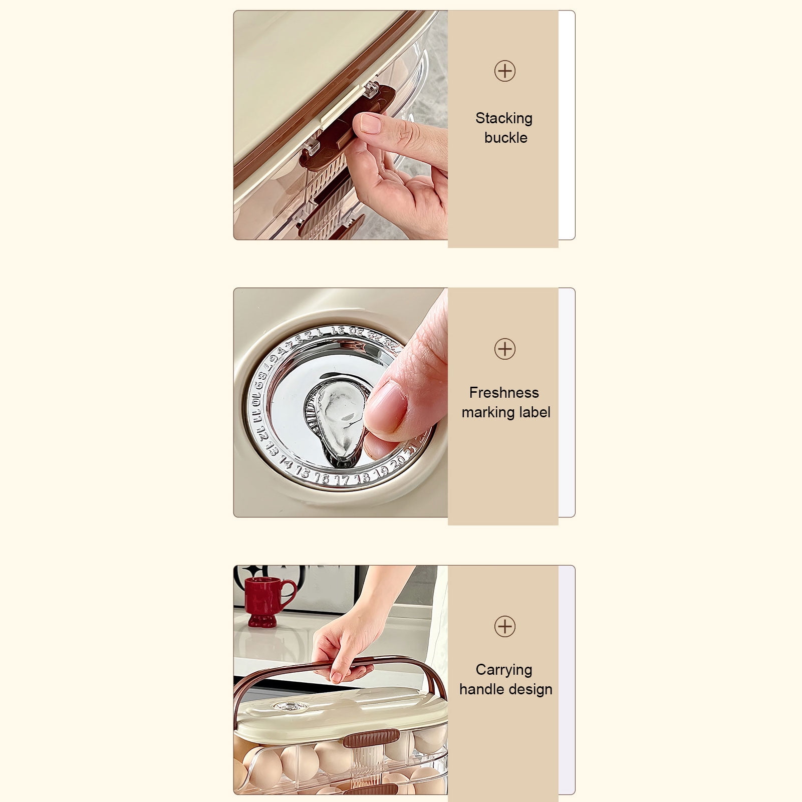 LAZIOEGR 3 Layer Automatic Rolling Egg Storage Box Container with Lid for Refrigerator Single Row Clear Egg Organizer