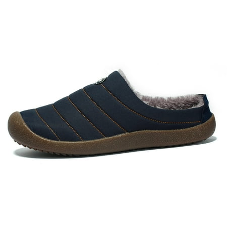

Calceus Mens Womens Comfortable Faux Fur Lined Slippers Anti-Skid Rubber Sole Indoor Outdoor Slippers Blue 12