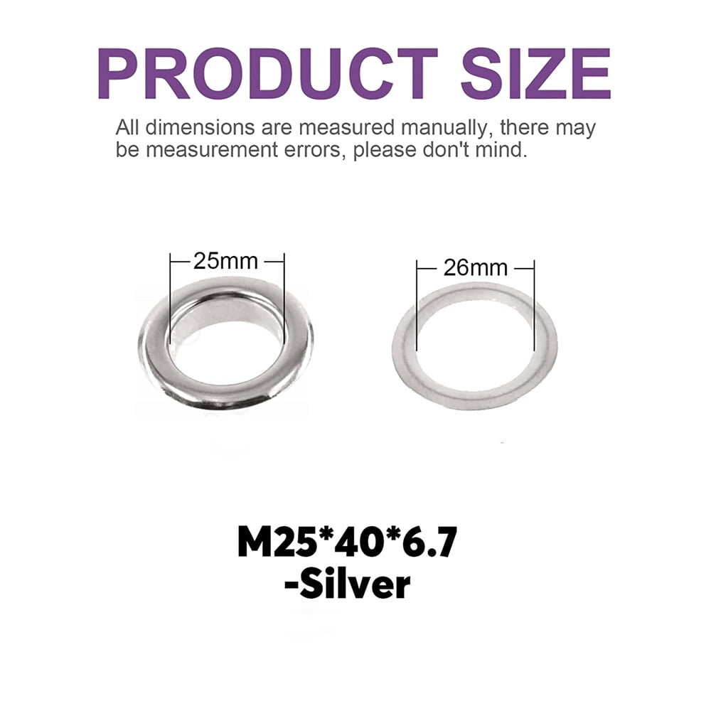 NOGIS 100Pcs - 50Sets 1" (25mm) Hole Sliver Grommets Thicken Metal Grommets Eyelets Grommet Kit, Metal Eyelets Kits Grommets Eyelets for Repairing Canvas, Leather, Curtains
