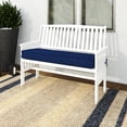 thumbnail image 1 of CorLiving Miramar Hardwood Outdoor Bench with Seat Cushion, High Slatted Back and Armrests, White/Blue, 1 of 9