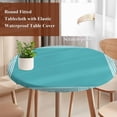 thumbnail image 5 of Round Table Cover 36-44 Inch Turquoise Waterproof Reusable Table Cloth Round Fitted Vinyl Tablecloth with Elastic Edged for Parties Outdoors, Geometric Boho Ethnic Tile Chic Monochrome, 5 of 9