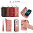 thumbnail image 2 of Nalacover Zipper Wallet Case for iPhone 15 Pro, 2 in 1 Design Luxury PU Leather Soft Silicone Wrist Strap Handbag Flip Cover with Card Slots Holder Hand Rope Buckle Magnetic Case, Pink, 2 of 11