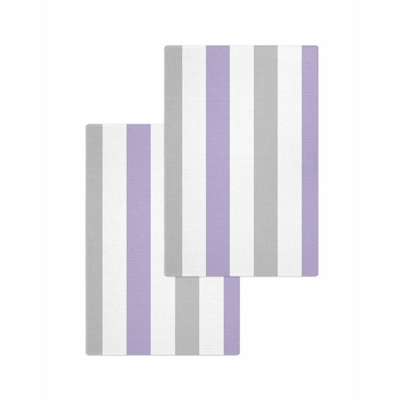 Purple Grey Stripe Kitchen Dish Towels for Drying Dishes Set of 2, Modern Farmhouse Vertical Striped Waffle Weave Microfiber Terry Hand Tea Bathroom Towels Quick Dry & Absorbent Towel 15.7x23.6