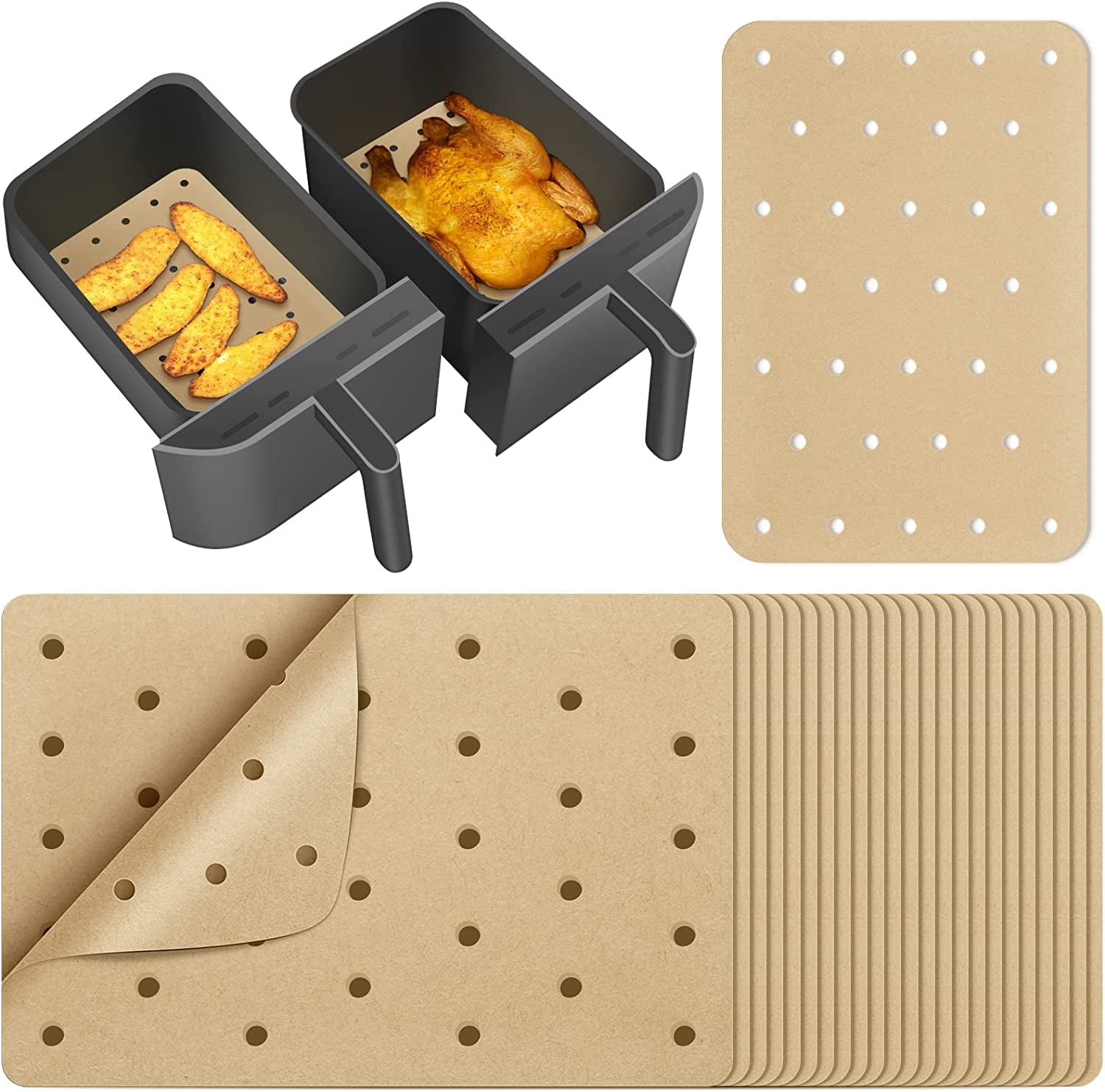 100PCS Air Fryer Parchment Paper for Ninja Foodi Dual Air Fryer DZ201