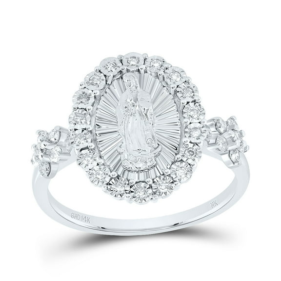 14kt White Gold 1/4 Cttw Diamond Virgin Mother Mary Oval Wedding Engagement Anniversary Ladies Ring, Women Size: 5-9