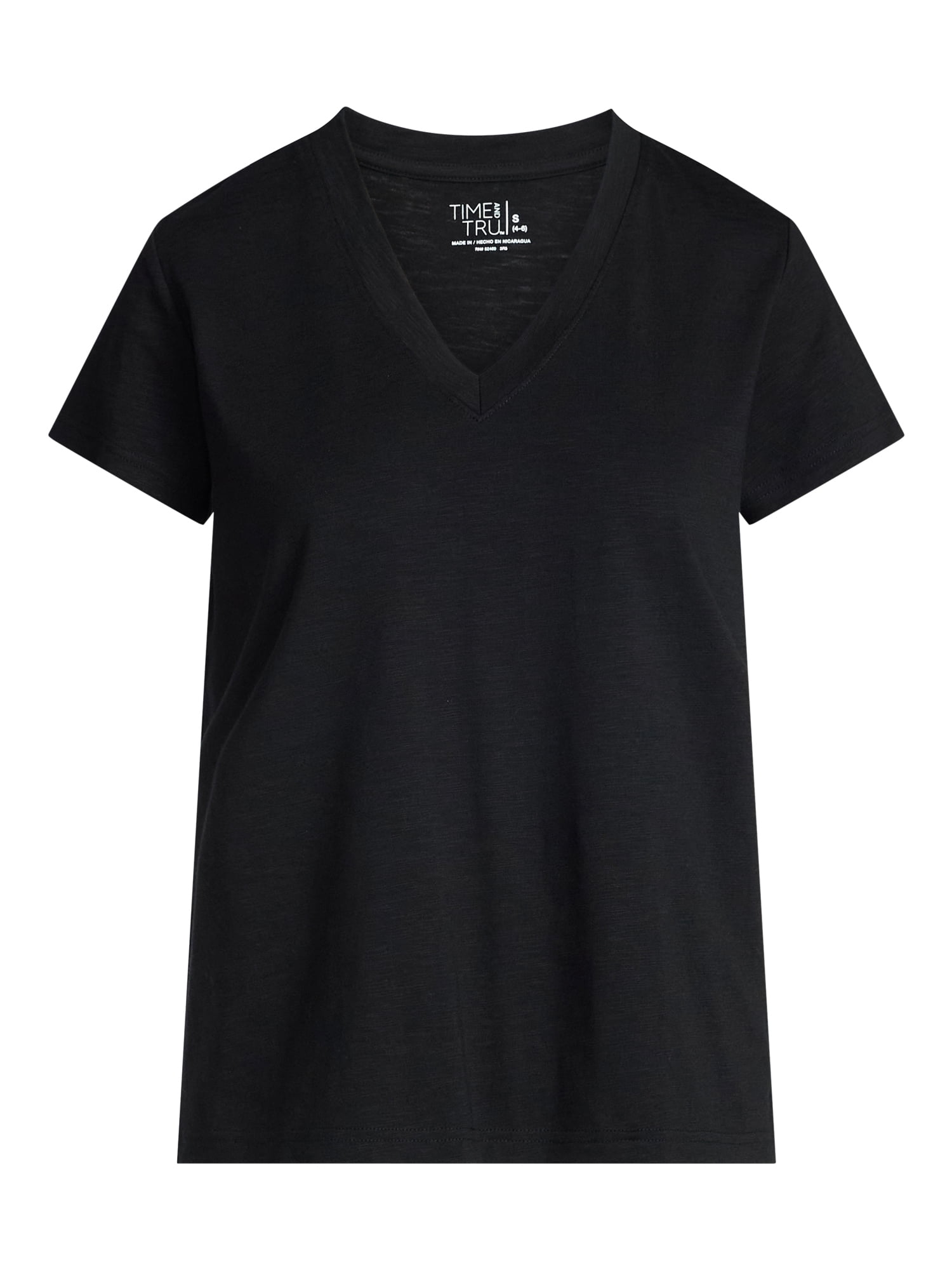 Time and Tru Women’s V-neck Slub Tee with Short Sleeves, Sizes 1X-4X