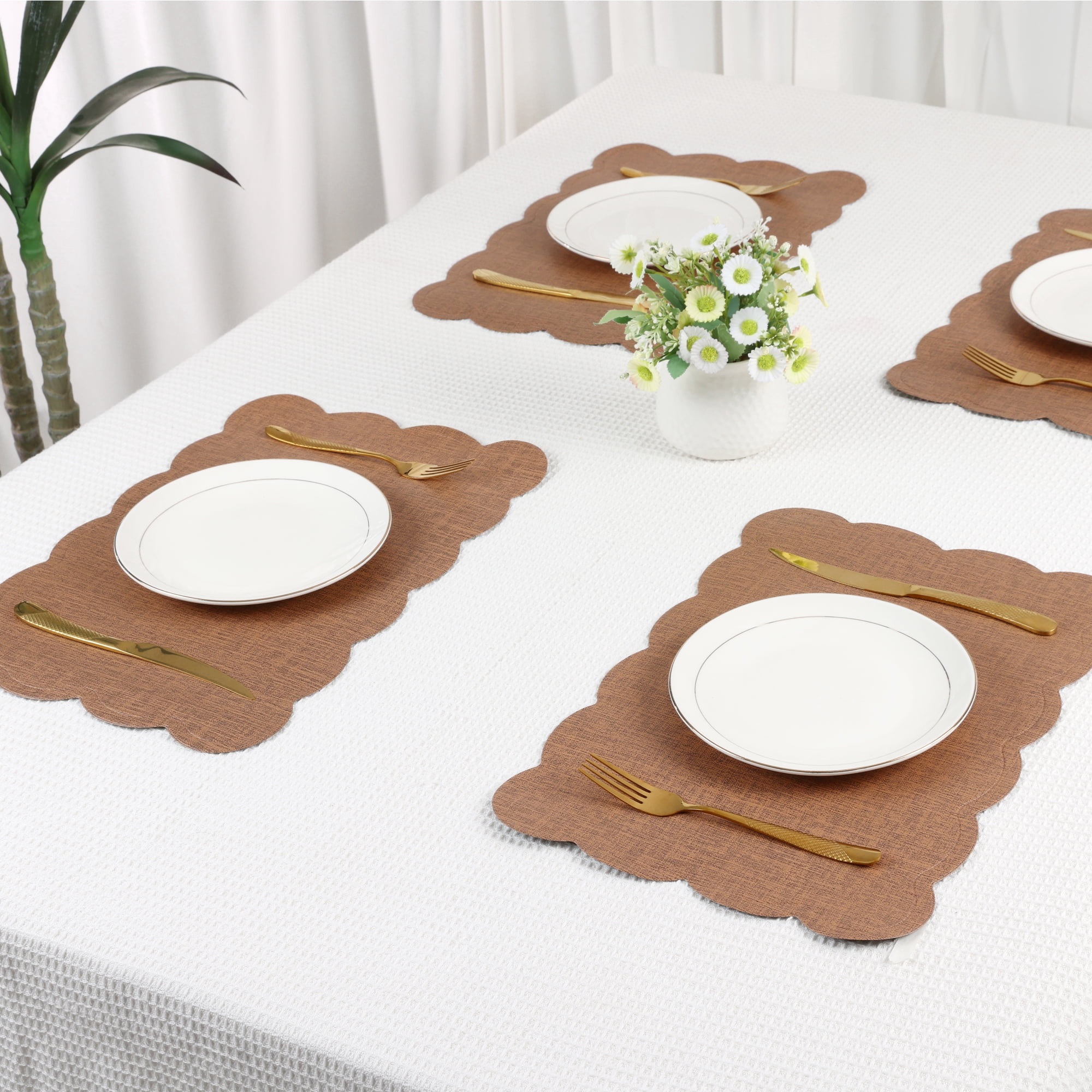 Unique Bargains Set of 6 Ruffle Placemats for Kitchen Dining Table Decor Dark Curry