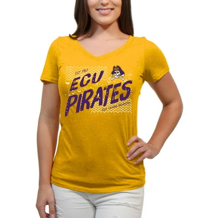 - East Carolina Pirates Scatter Doodle Women'S/Juniors Team Short Sleeve V Neck Tee Shirt