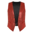 thumbnail image 4 of YONGHS Mens Sequins Vest Jacket Formal Business Wedding Slim Fit Tuxedo Waistcoat Red L, 4 of 7