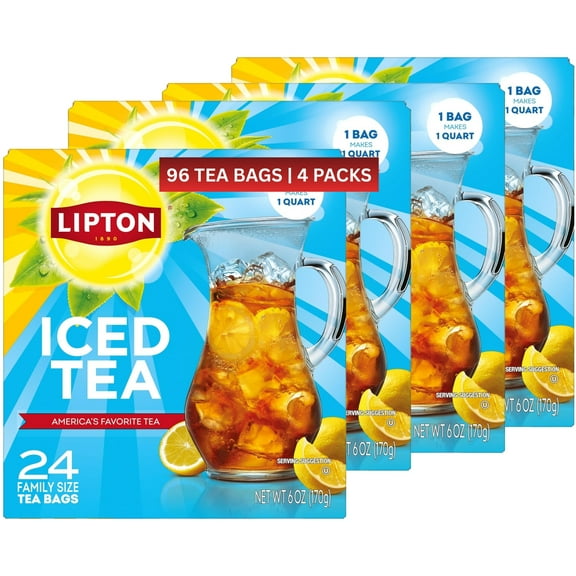 Lipton Unsweetened Black Tea Bags, Family Size, 24 Count - 4 Packs Total 96 Family Tea Bags