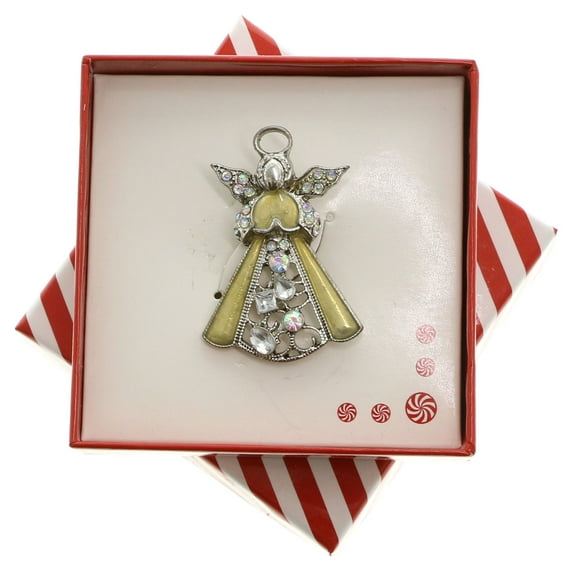 Mi Amore Christmas Enamel Accented Angel Boxed Brooch-Pin Silver-Tone/White