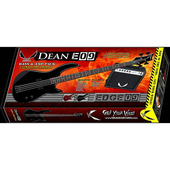 Dean Edge 09 Bass and Amp Pack with Classic Black Dean Edge 09 Bass Guitar, Bass Amp, Gig Bag, Tuner, Cord, Strap, and Picks