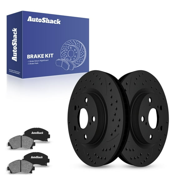 AutoShack 12.6" (320 mm) Front Vented Drilled & Slotted Brake Rotors E-Coated   Ceramic Brake Pads | Replacement for 2006-2011 Honda Ridgeline | Black Finish | 6-PC Brake Kit | NightGuard