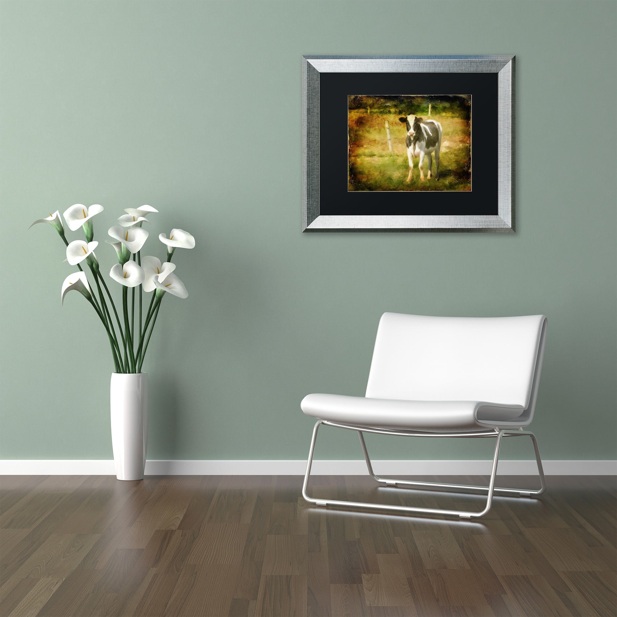 Trademark Fine Art "Handsome Holstein" Canvas Art by Lois Bryan Black Matte, Silver Frame