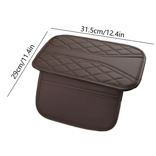 Herunwer Premium Car Center Console Armrest Pad, Quilted Leather Elbow Support Cover with Storage Pocket