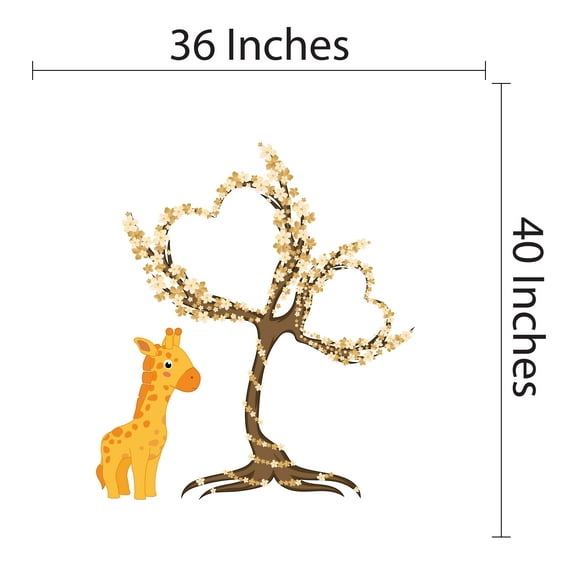 Beautiful Cherry Blossom Heart Shaped Tree with Giraffe-Vinyl Wall Decal - Sticker for Home Decoration, Nursey Room, Floral Art Easy To Apply & Removeable-Size: 18" x 20".