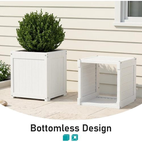 HDPE 2-in-1 Outdoor Bench with Flower Boxes, Open-Bottom Planter, Garden Patio Seating, 71 in W, White
