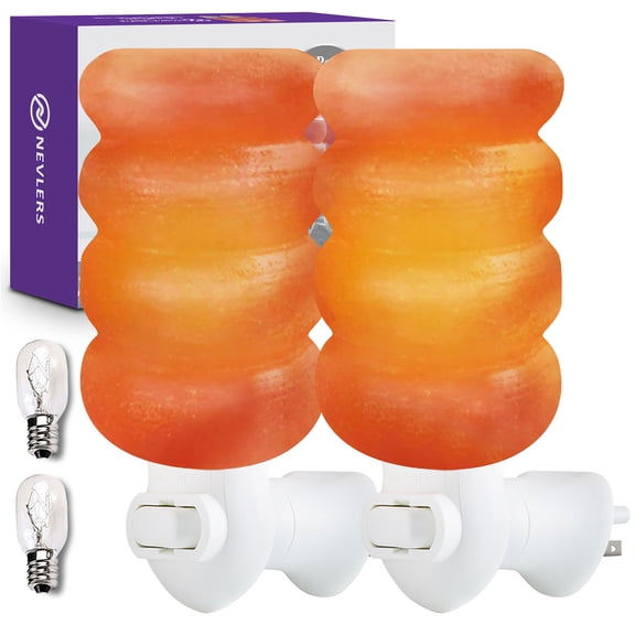 Nevlers All Natural Wavy Pink Himalayan Salt Night Lights- UL Certified Wall Plug- 2 Pack