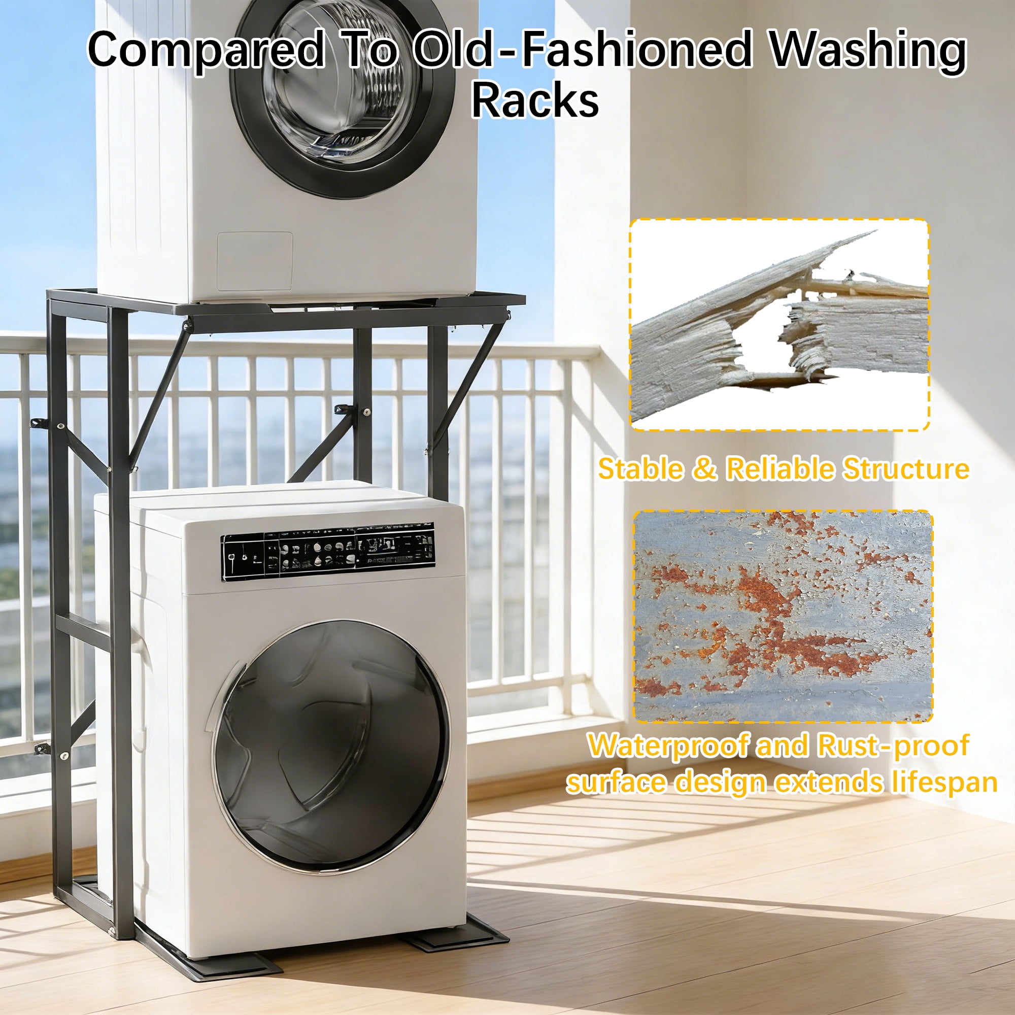 YOHKOH Heavy-Duty Steel Washer Dryer Stacking Stand – Portable Rack with Anti-Tip & Non-Slip, Universal Fit for Most Washers & Dryers (26.8"W x 19.8"D x 52"H)