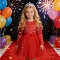 thumbnail image 2 of Gelikeya Girls Long Sleves Wedding Dress Flower Girl Star Sequins Bride Birthday Party Dresses with Layerd Tutu Skirt Red & 3-4 Years, 2 of 4