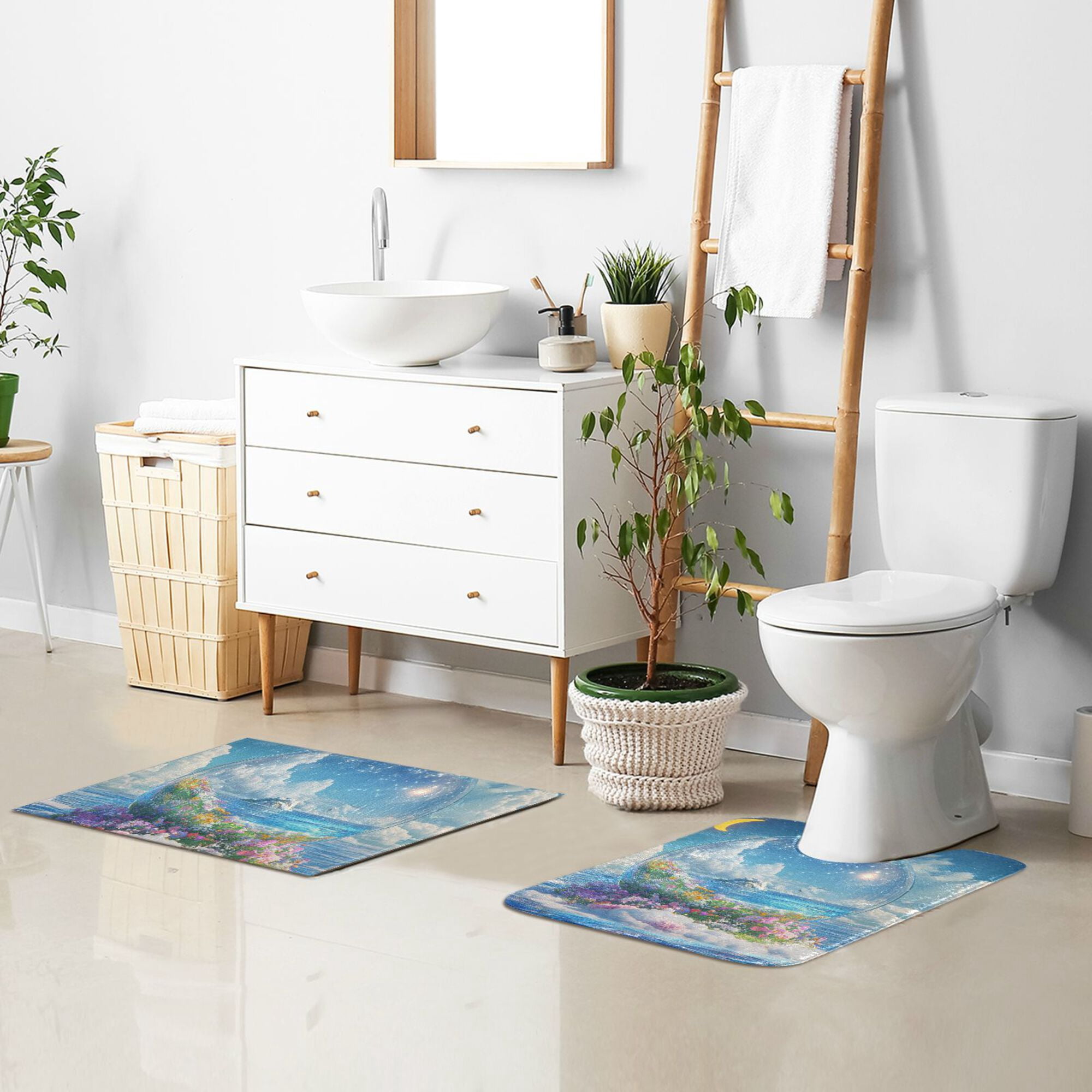 Yayeee Bath Rug for Bathroom Floor Non Slip Rectangle Fluffy Soft Absorbent Mat, 16"x24", Crystal Ocean