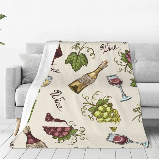 Fotbe Grapes Bbottles Wine Manta de Franela Acolchonada con Estampado, Súper Suave y Esponjosa, Extra Grande para Sofá, Cama, Uso Todo el Año-80"x60"