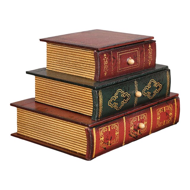 Caja de almacenamiento de exhibición de joyas de estilo retro Adornos Forma de libro Estuche de madera Artículos diversos para accesorios de oficina Gloria Estuche de almacenamiento