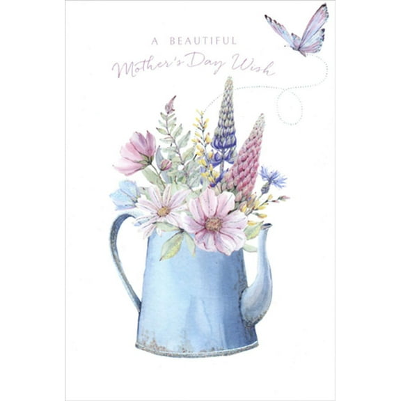 Pictura Blue Watering Can: Wildflowers and Butterfly Mother's Day Card