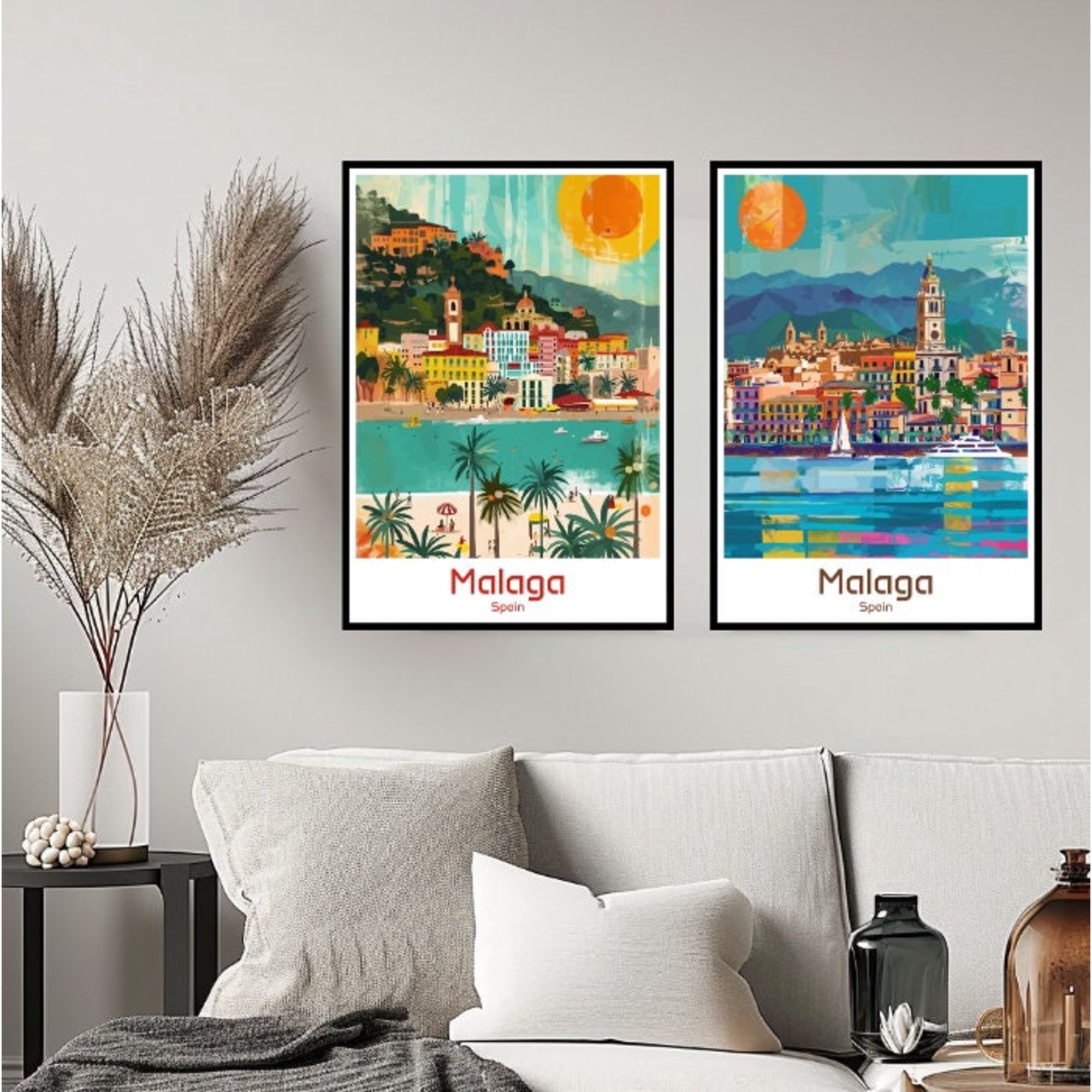 Malaga Spain Travel Wall Adventure Retro Poster, Set 2, Poster Only