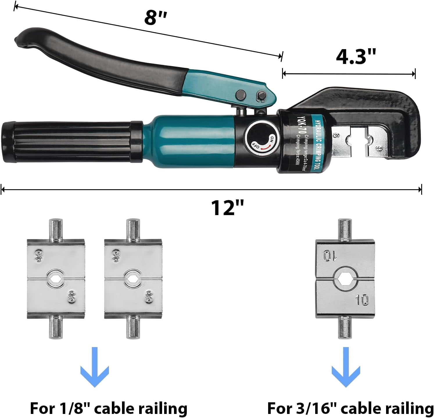 Hydraulic Crimping Tool/Hydraulic Crimper with Cable Cuttter for Stainless Steel Cable Railing Hardware,Battery Cable Crimping Tool for 1/8", 5/32" to 3/16" DC02