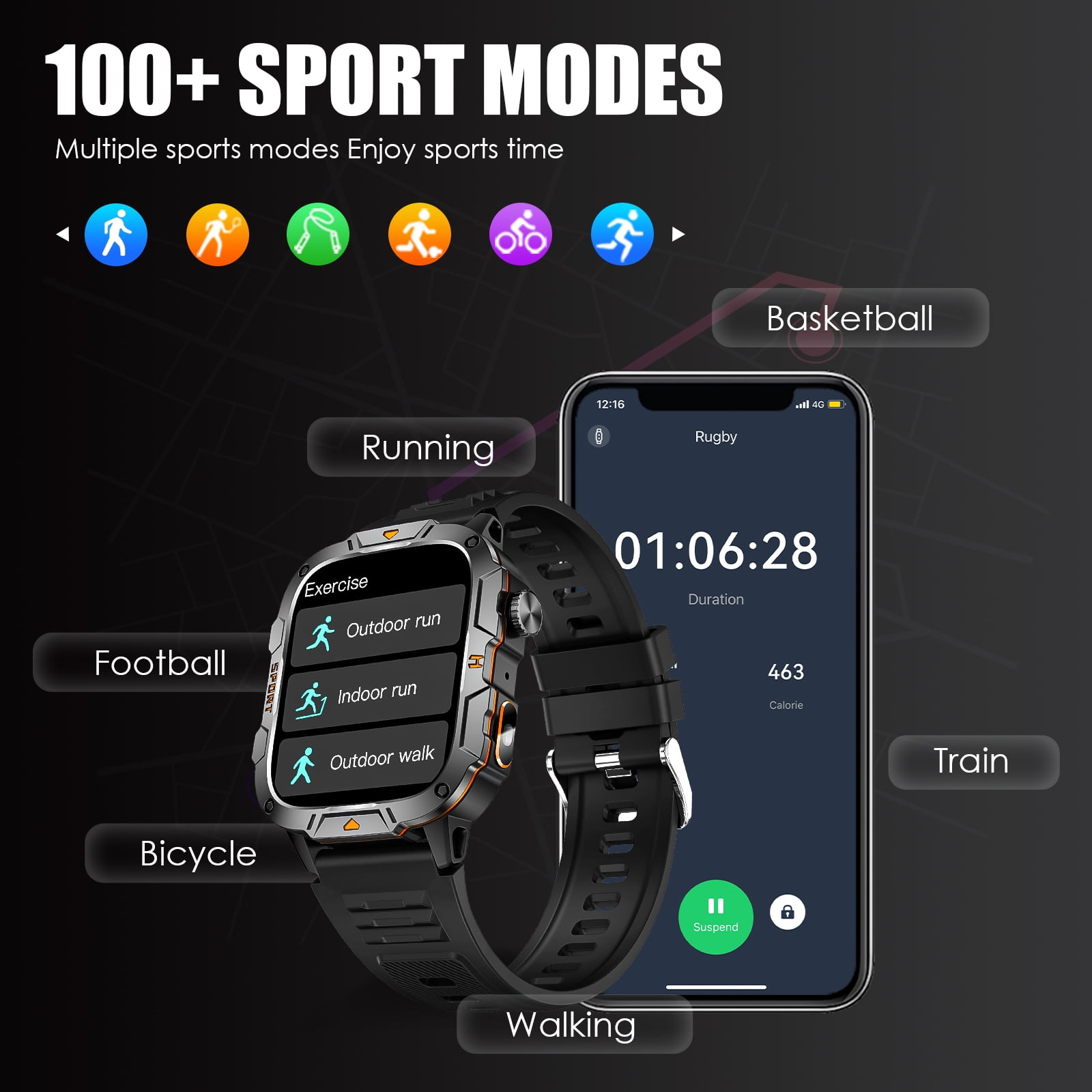 Cyberdyer Men's Smart Watch with LED Flashlight, 1.96" HD Screen, 100+ Sports Modes, 25-Day Standby, Compatible with iPhone & Android, Holiday Gift