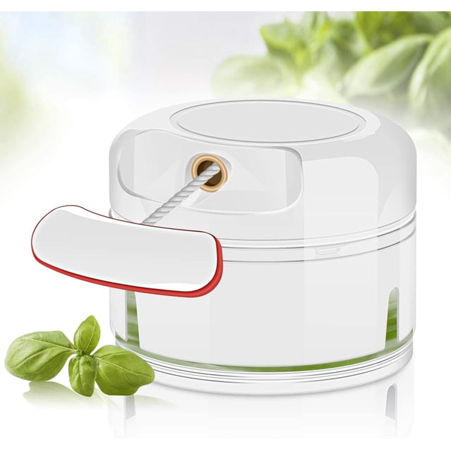Onion cutter with rope pull Vegetable cutter Mini onion chopper Multi chopper Manual Small onion chopper for mixing Chopping Puree Garlic press Onion Chopper 170ml white