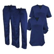 M&M SCRUBS Women Scrub Set V-Neck Medical Scrub Tops and Drawstring Pants - Pack of 2 Set (True Navy Blue, 5X-Large)
