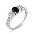 thumbnail image 2 of Gem Stone King 10K White Gold Black Onyx and Lab Grown Diamond Engagement Ring for Women | 1.82 Cttw | Oval 7X5MM | Gemstone December Birthstone | Size 7, 2 of 5
