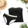 thumbnail image 3 of POUNOO Womens Tankini Swimsuits Slim Fit Strapless Color Block Stripe Ruched Detail High Waist Bathing Suits Beach Vacation Style Swimwear Gift, 3 of 5