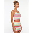 thumbnail image 3 of LMLYSoH Women Summer Outfit Horizontal Striped Knit 2 Piece Set Sleeveless Spaghetti Strap Cami Top and Mini Skirt, 3 of 8