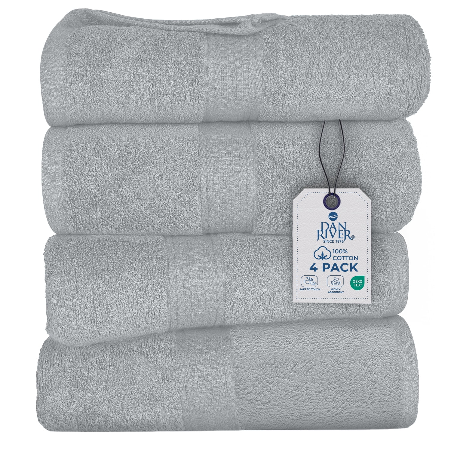Dan River Bath Towel 4 Pack 27x54 in Ultra Soft Quick Drying Cotton Towel - Silver