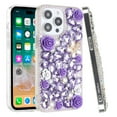 thumbnail image 6 of XPM for Motorola Moto G Stylus 5G 2025 Fashion Rose Flower Floral Bling Crystal 3D Full Diamonds Pearl Sparkle Rhinestone Glitter Hybrid Phone Case Cover (Purple), 6 of 6