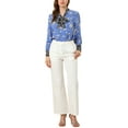 thumbnail image 3 of MODA NOVA Junior's Casual Boho Floral Printed V Neck Pussy Bow Blouse Dark Blue M, 3 of 6
