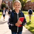 thumbnail image 4 of FAVIPT Girls Zipper Hoodies Side Ribbon Bow Long Sleeve Hooded Sweatshirt with Kangaroo Pocket Casual Cute Loose Hoodie Jacket Black,12-13Years, 4 of 7