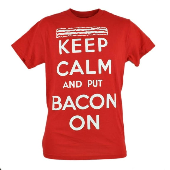 Keep Calm And Put Bacon On Tshirt Red Tee Adult Food Comedy Shirt XLarge