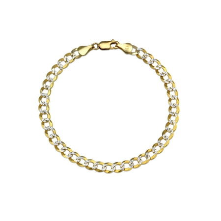 14 KARAT TWO-TONE PAVE DIAMOND-CUT SOLID CURB 5.70 MM WIDE CHAIN WITH LOBSTER CLASP IN 8.50 INCHES LONG BRACELET