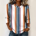 thumbnail image 2 of JULMCOMO Shirts for Women Vertical Striped Crew Neck 3/4 Sleeve Casual T Shirts Loose Fit Comfy Trendy Summer Basic Tees Orange L, 2 of 6