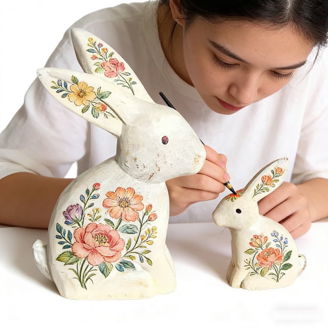 Unfinished Wooden DIY Blanks, Horse & Rabbit Shape Craft Kits, Natural Easy Decorate Decor for Family Craft Activities Easter Spring DIY Projects Home Desktop Party Ornaments Gift for Crafters