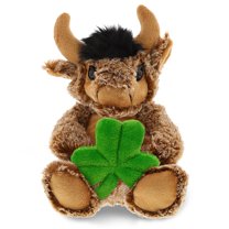 DolliBu Super Soft Sitting Buffalo Stuffed Animal with Green Plush Shamrock, Cute Green Shamrock Plush, St Patricks Day Stuffed Animal Buffalo, Good Luck St Patricks Day Toys for Kids, Baby - 8.5 Inch