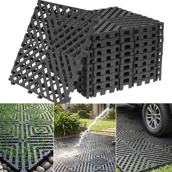 PPOSFPH 20 Pcs 15.7" x 15.7" Heavy Duty Interlocking Ground Protection Mats, Non-Slip Drainage Floor Tiles for Drive on Lawn, Parking, Outdoor Event Flooring, Gray