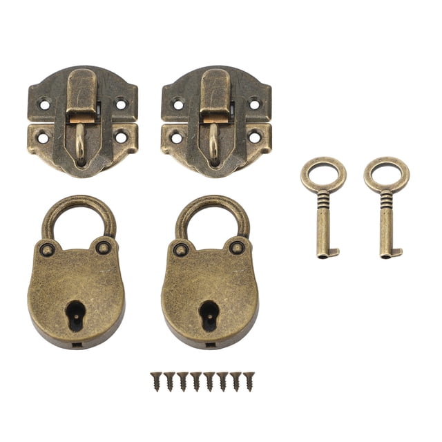Vintage Bronze Zinc Alloy Hasp Latch & Bear Padlock Set (2-Pack) - Durable Rustproof Lock with Mounting Screws, Decorative & Functional Closure for Jewelry Boxes, Wooden Chests, Furniture and DIY