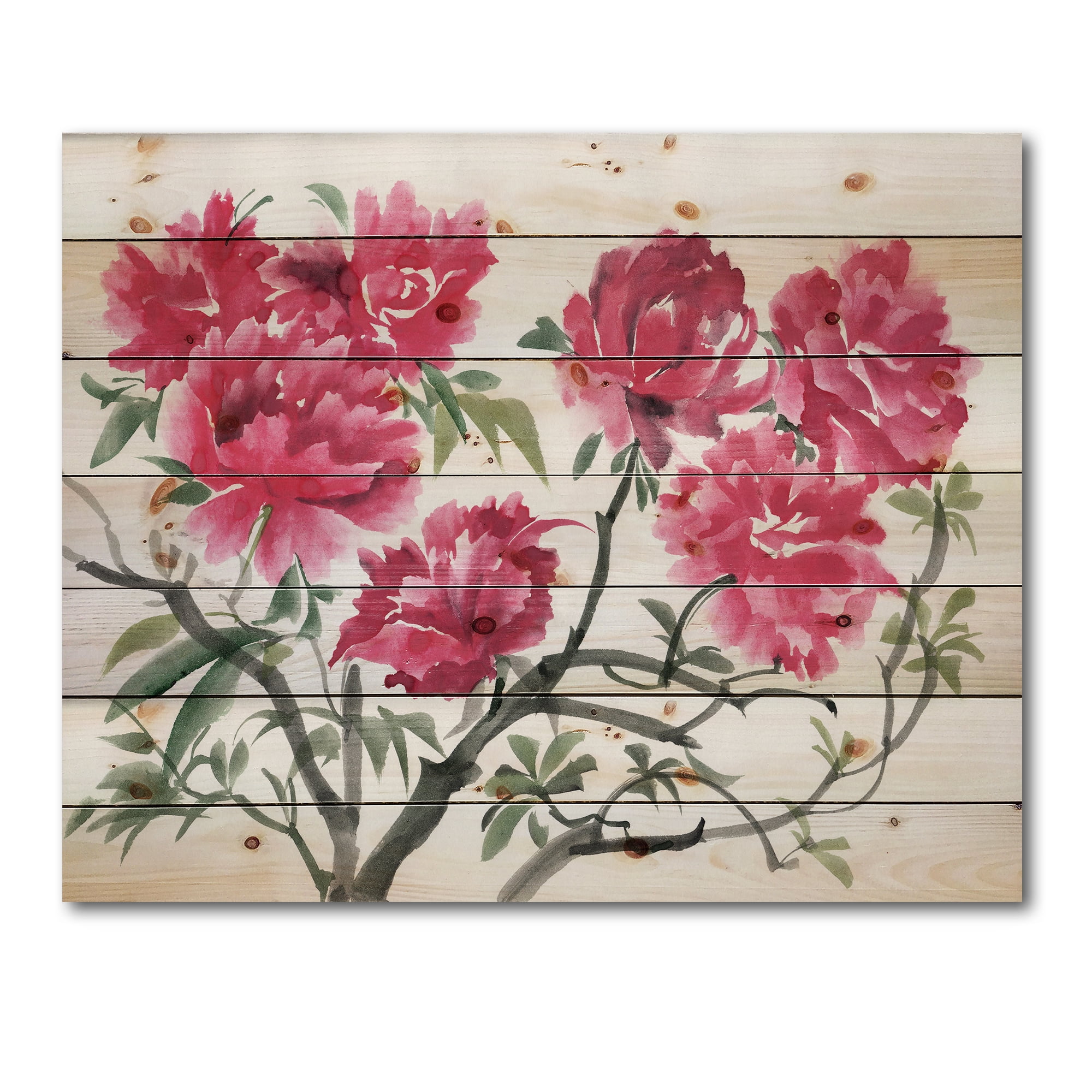 Designart 'Ancient Purple Azalea Flower' Traditional Print on Natural Pine Wood