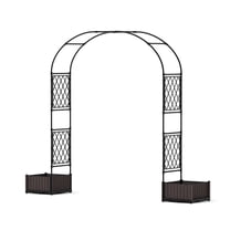 EcoSummer 90.5" Metal Garden Arbor with 2 Planter Boxes, Weather-Resistant Wedding Arch Trellis for Climbing Plants & Outdoor Decor